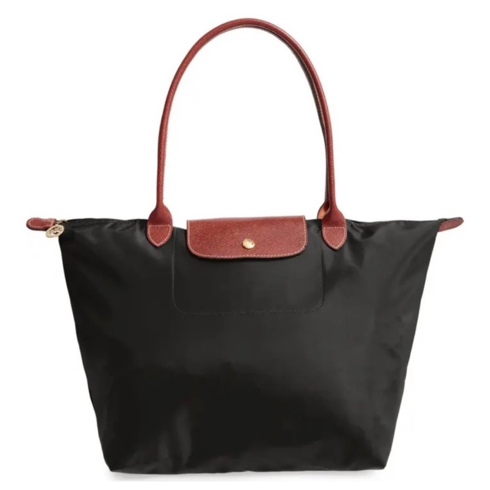 Longchamp Le Pliage Shopping Black Nylon Leather Tote